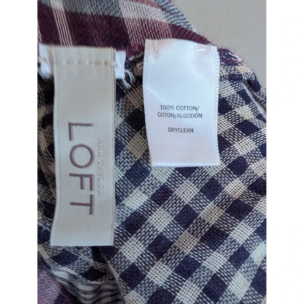Loft Ann Taylor Infinity Scarf Burgundy Plaid Navy Gingham Check 100% Cotton